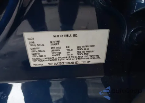 2024 Tesla Model Y Long Range Dual Motor All-Wheel Drive from USA, damaged, VIN 7SAYGDEE3RA268033